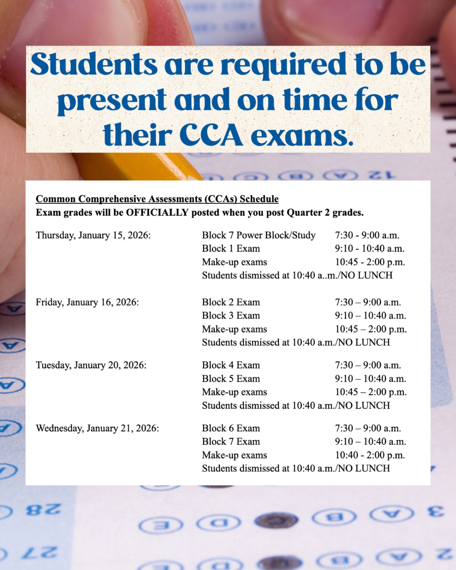 CCA/Midterm Exam Schedule